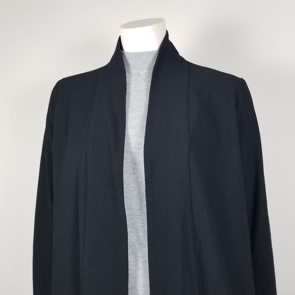Eileen Fisher Black Viscose Blend Ponte Jersey Minimalist Longline Cardigan Sz M - Picture 3 of 14